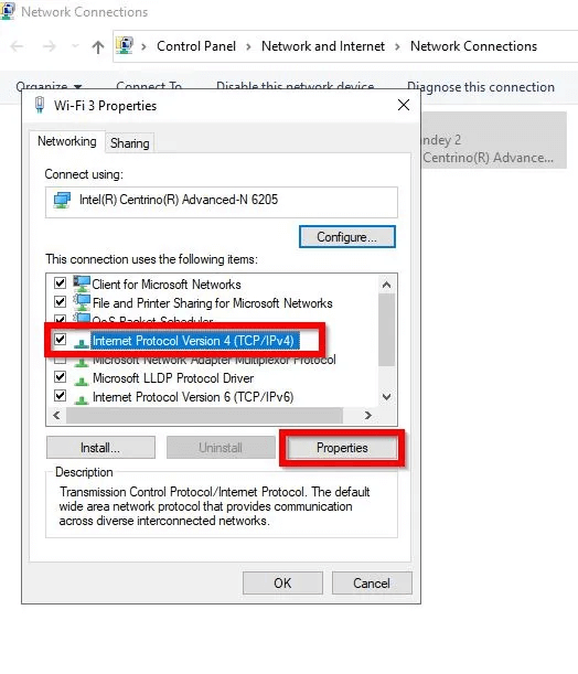 IPV4-Properties.jpg كيفية إصلاح خطأ "تم قطع اتصالك" على Windows