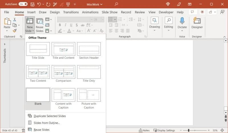 Insert-Blank-Slide-PowerPoint-800x467.jpg كيفية إنشاء مخطط Venn في Microsoft PowerPoint