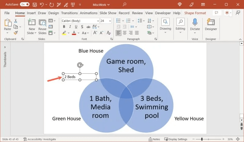 Inserted-Overlapping-Text-Box-PowerPoint-800x467.jpg كيفية إنشاء مخطط Venn في Microsoft PowerPoint