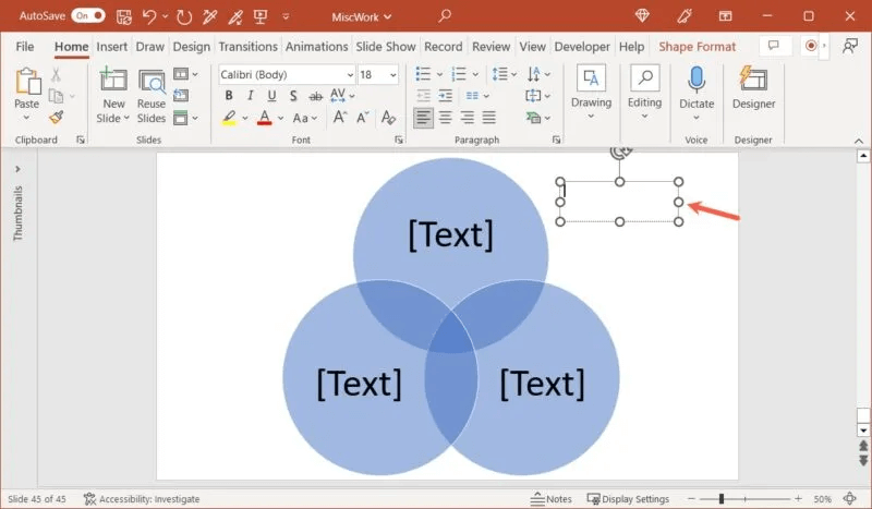 Inserted-Text-Box-PowerPoint-800x467.jpg كيفية إنشاء مخطط Venn في Microsoft PowerPoint