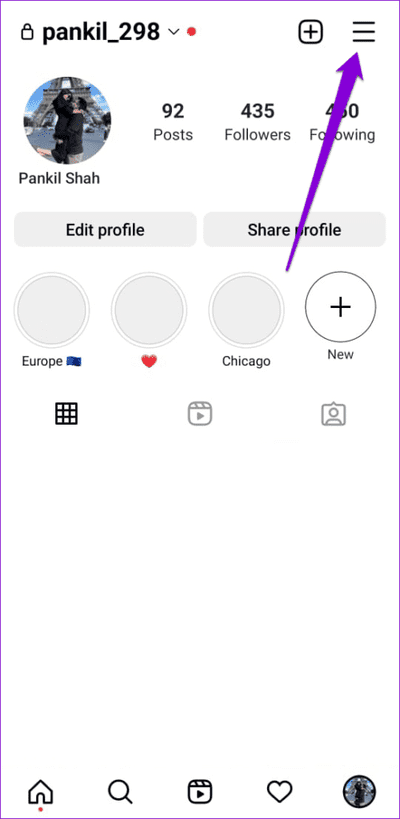 Instagram-App-Menu-3-500x1024-1 أفضل 7 طرق لإصلاح عدم عمل روابط Instagram على Android و iPhone