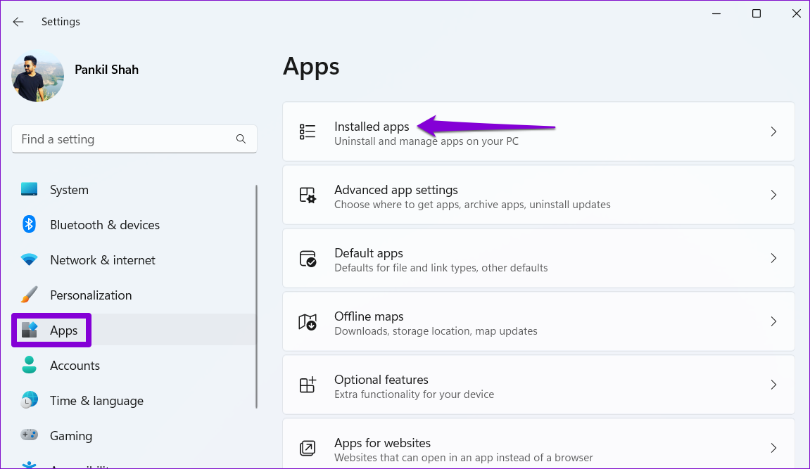 Installed-Apps-on-Windows-11-3 أفضل 5 طرق لإصلاح عدم وجود مثل هذه الواجهة المدعومة (No such interface supported) في Windows 11