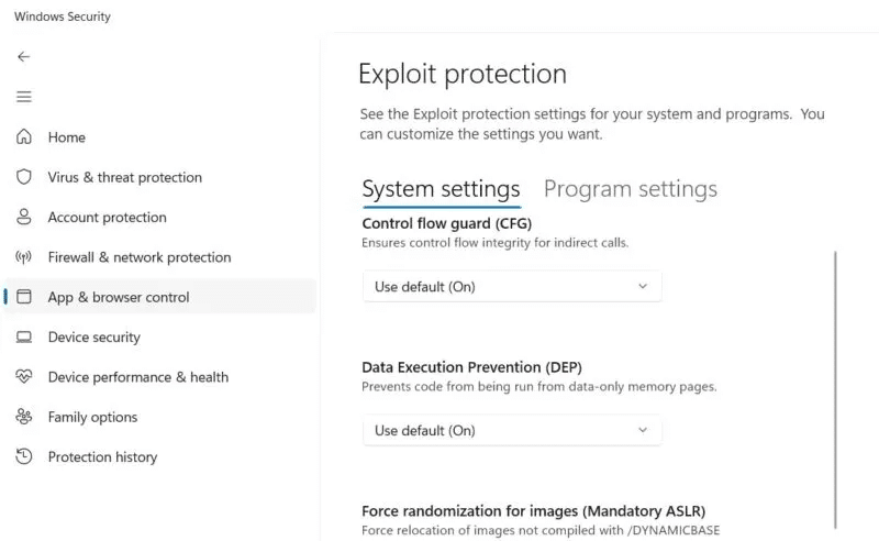 Keyloggers-Windows-Exploit-Protection-System-Settings-800x492.jpg كيفية الكشف عن Keyloggers في أنظمة Windows