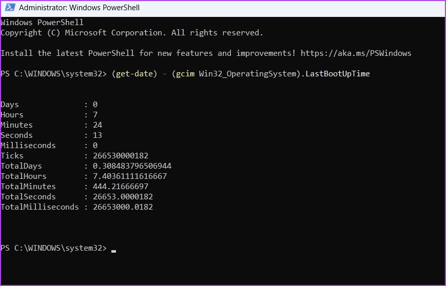 LastBootUpTime-command-Result 4 أفضل الطرق للتحقق من وقت تشغيل جهاز الكمبيوتر على Windows 11