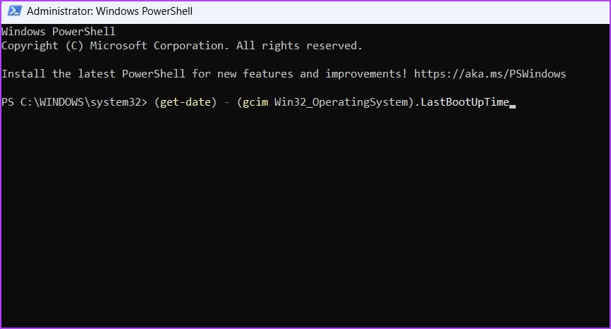 LastBootUpTime-command-in-PowerShell 4 أفضل الطرق للتحقق من وقت تشغيل جهاز الكمبيوتر على Windows 11