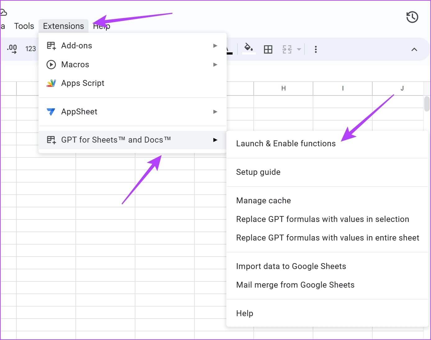 Launch-and-Enable-Functions كيفية استخدام ChatGPT في Google Sheets على Windows و Mac