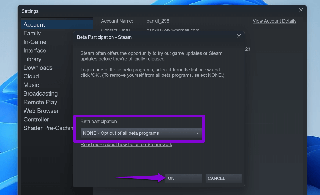 Leave-Steam-Beta-in-Windows أفضل 10 طرق لإصلاح استمرار تعطل Steam على Windows 11