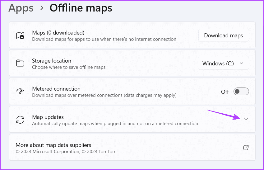 Map-updates-drop-down-icon 3 طرق سريعة لتمكين أو تعطيل التحديث التلقائي للخرائط دون اتصال في Windows 11