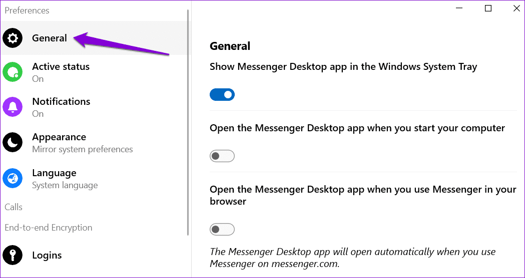 Messenger-Preferences-on-Windows كيفية منع Facebook Messenger من الفتح عند بدء التشغيل على Windows