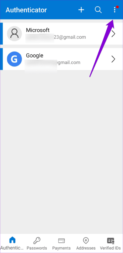 Microsoft-Authenticator-App-Menu-750x1536-1 أفضل 7 طرق لإصلاح عدم عمل Microsoft Authenticator على Android و iPhone