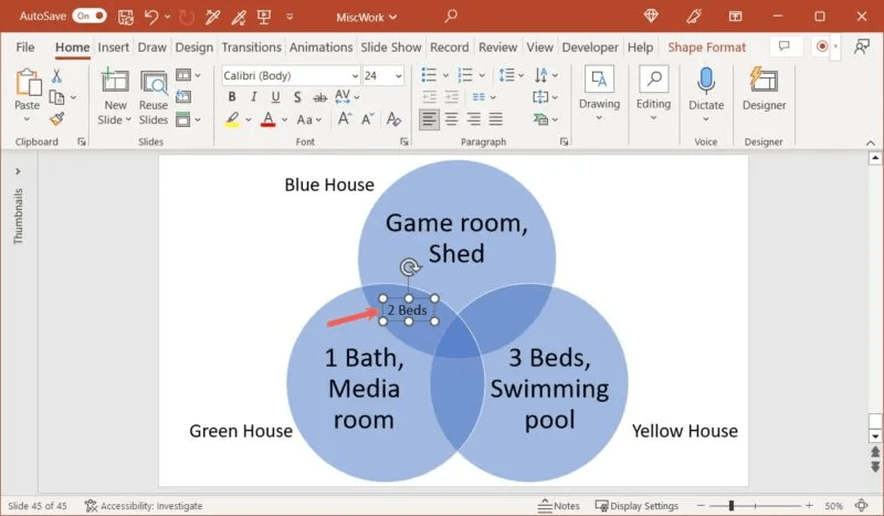 Moved-Overlapping-Text-Box-PowerPoint-800x467.jpg كيفية إنشاء مخطط Venn في Microsoft PowerPoint