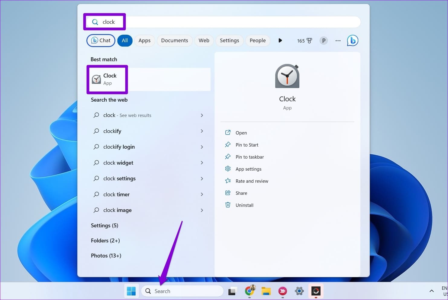 Open-Clock-App-in-Windows-11 كيفية ضبط وتحرير وحذف المنبه في Windows 11