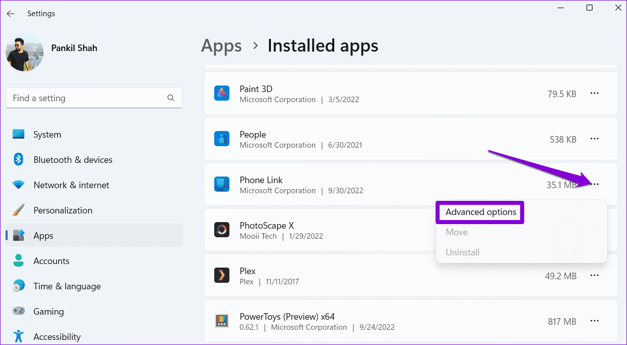 Open-Phone-Link-Advanced-Options أفضل 5 طرق لإصلاح عدم وجود مثل هذه الواجهة المدعومة (No such interface supported) في Windows 11