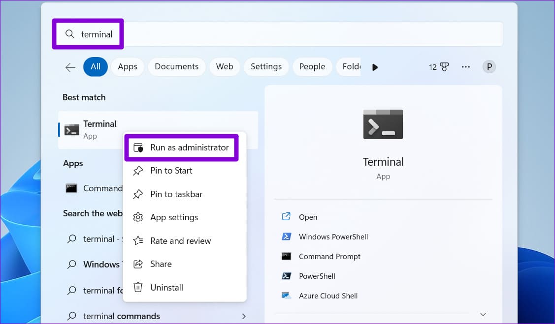 Open-Terminal-as-Admin-2-1 أفضل 5 طرق لإصلاح عدم وجود مثل هذه الواجهة المدعومة (No such interface supported) في Windows 11