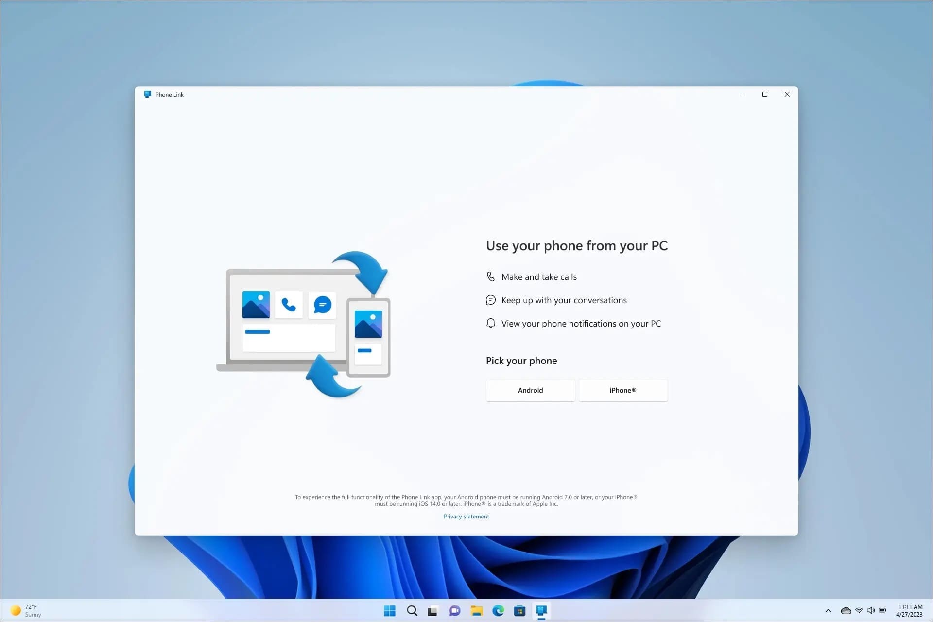 Phone-Link-Start-Up-V2-1 يمكنك الآن ربط جهازك iPhone بجهاز كمبيوتر Windows 11