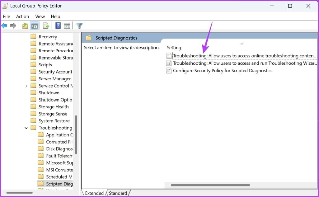 Policy-settigs أفضل 7 إصلاحات لخطأ تم تعطيل خدمة استكشاف الأخطاء وإصلاحها لـ Windows عبر الإنترنت على Windows
