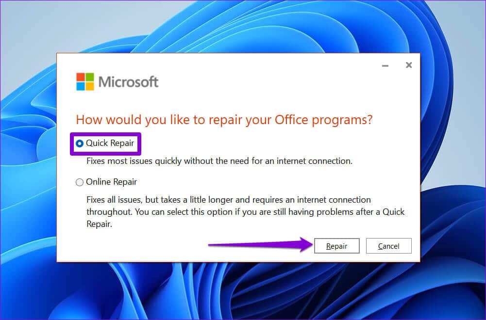 Repair-Microsoft-Office-5 أفضل 6 طرق لإصلاح عدم عمل شريط أدوات Excel في Windows