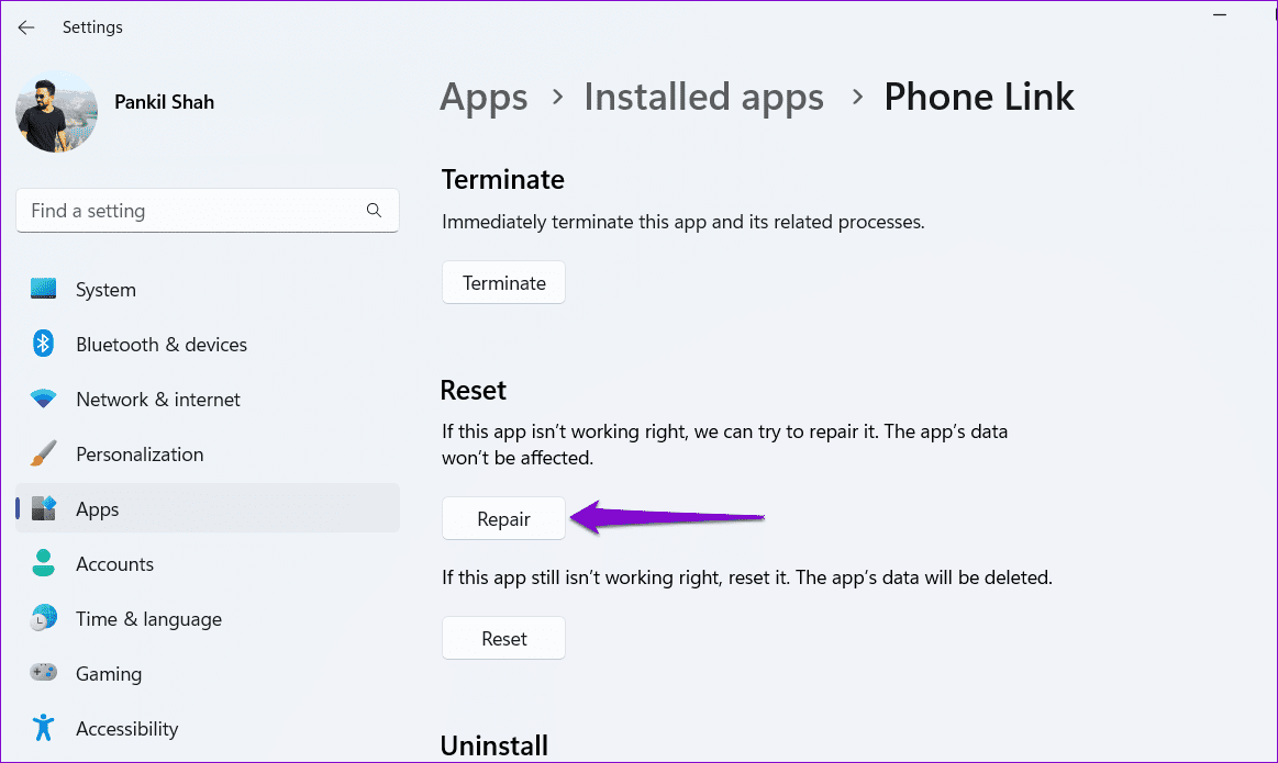 Repair-Phone-Link-App أفضل 5 طرق لإصلاح عدم وجود مثل هذه الواجهة المدعومة (No such interface supported) في Windows 11