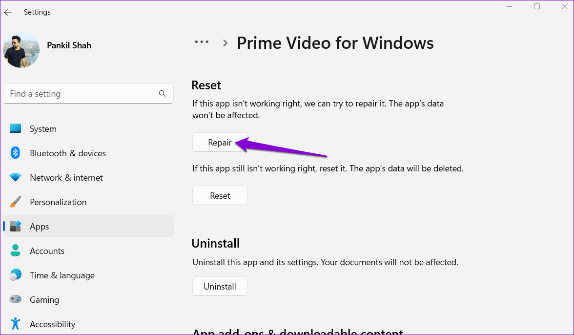 Repair-Prime-Video-App-on-Windows أفضل 9 طرق لإصلاح مشكلة الشاشة السوداء في Amazon Prime Video على Windows