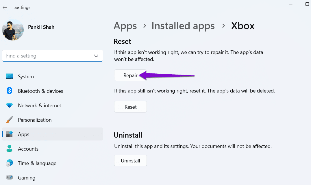 Repair-Xbox-App-on-Windows-1 أفضل 7 طرق لإصلاح عدم عمل إشعارات تطبيق Xbox على Windows