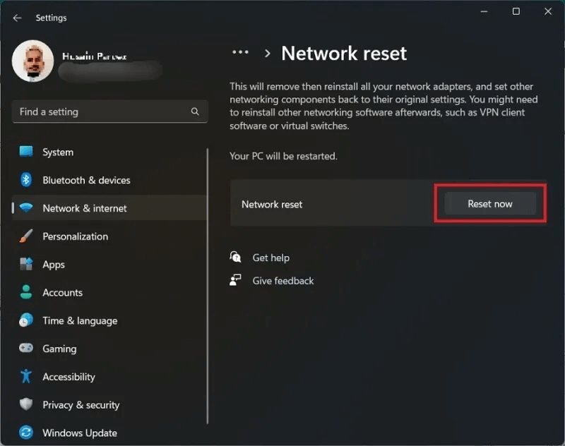 Reset-now-Settings-800x632.jpg كيفية إصلاح خطأ "تم قطع اتصالك" على Windows