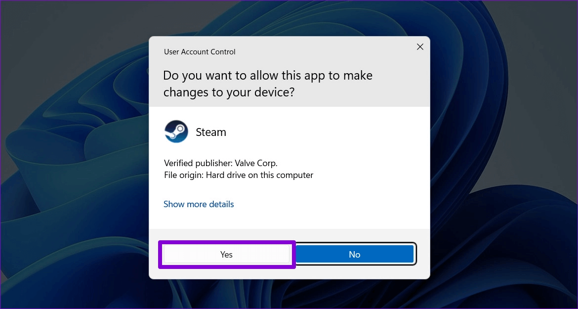 Run-Steam-UAC-Prompt أفضل 10 طرق لإصلاح استمرار تعطل Steam على Windows 11