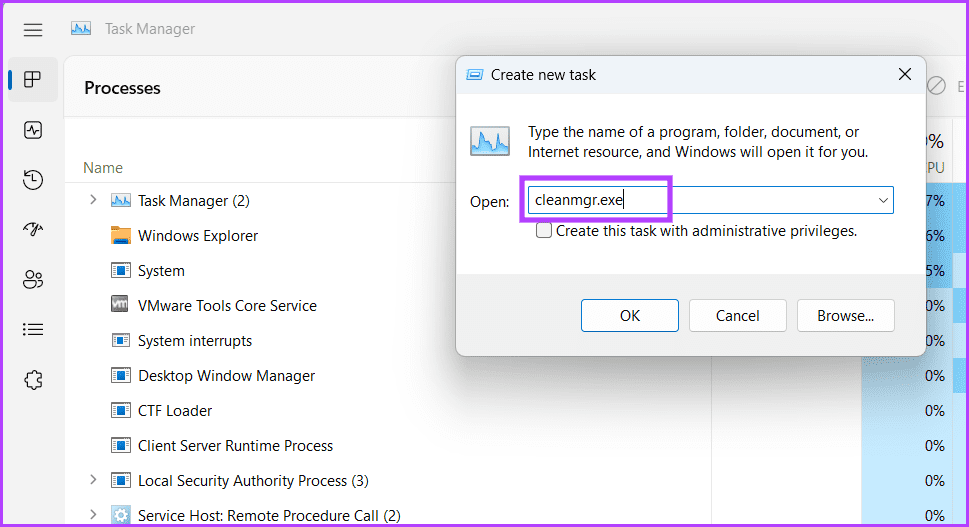 Run-diskcleanup-tskmgr2 9 طرق سريعة لتشغيل تنظيف القرص Disk Cleanup في Windows 11