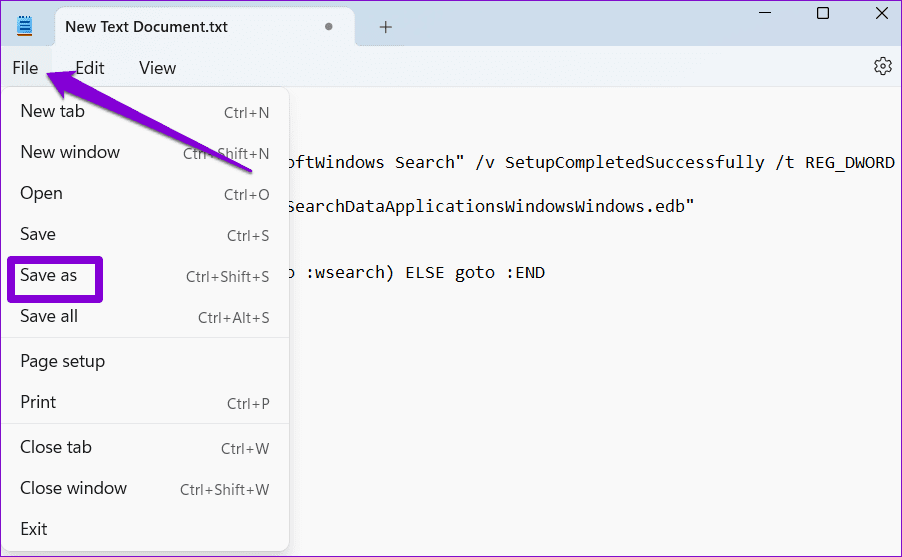 Save-Notepad-File كيفية إعادة إنشاء فهرس البحث في Windows 11