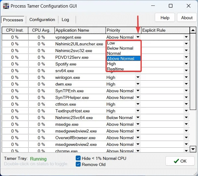 Select-app-priority-.jpg كيفية الحد من استخدام وحدة المعالجة المركزية للتطبيق في Windows