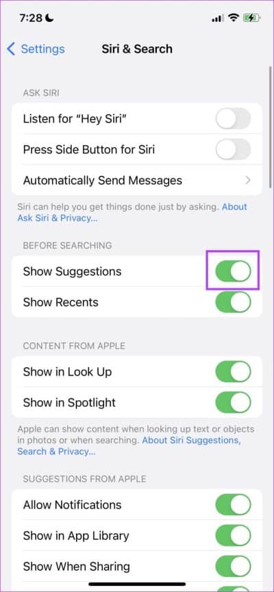 Show-Suggestions-e1680441911414 7 طرق لإصلاح اقتراحات Safari باللون الرمادي على iPhone