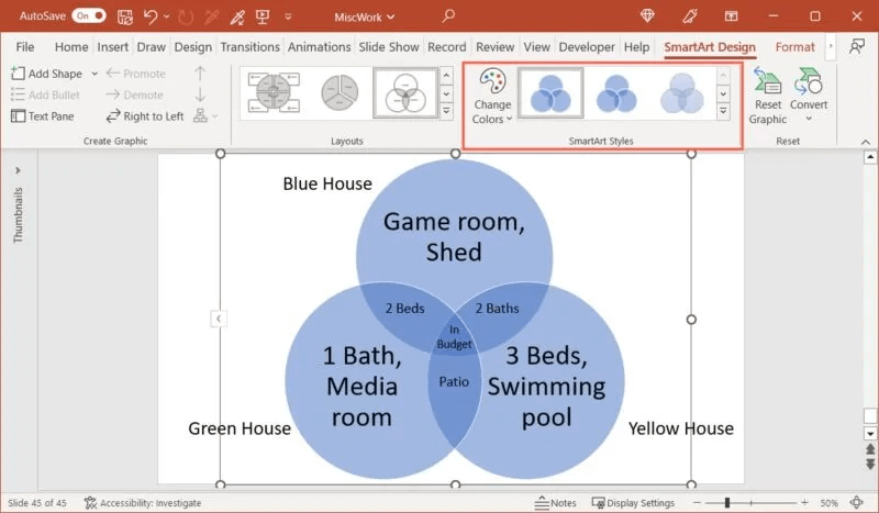 SmartArt-Styles-Ribbon-Venn-Diagram-PowerPoint-800x467.jpg كيفية إنشاء مخطط Venn في Microsoft PowerPoint