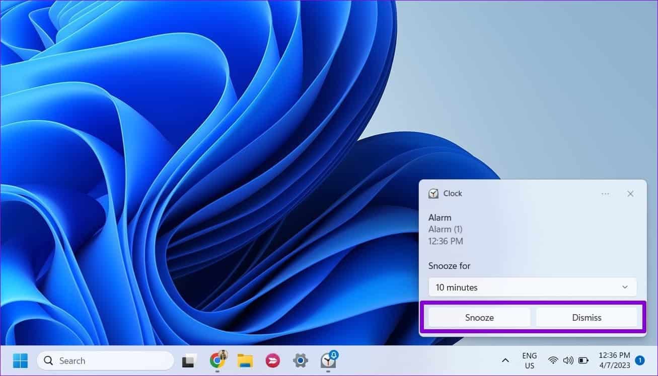Snooze-or-Dismiss-Alarms-in-Windows-11 كيفية ضبط وتحرير وحذف المنبه في Windows 11