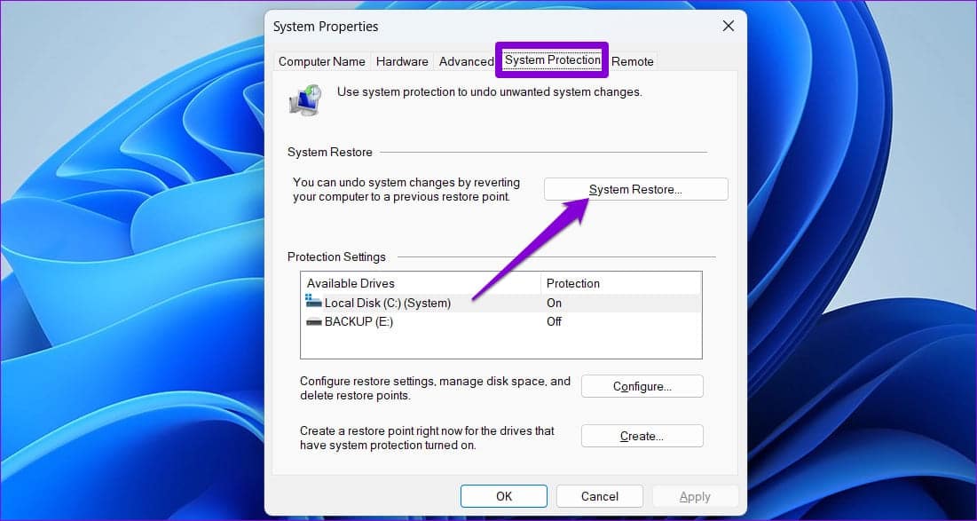 System-Restore-on-Windows-11-2-1 أفضل 5 طرق لإصلاح عدم وجود مثل هذه الواجهة المدعومة (No such interface supported) في Windows 11