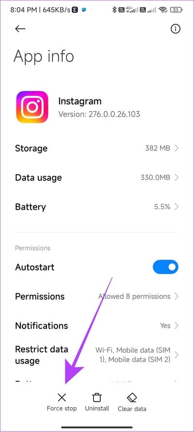 Tap-force-stop-to-solve-story-unavailable-error-on-Instagram 10 طرق سهلة لإصلاح "هذه القصة غير متوفرة" على Instagram