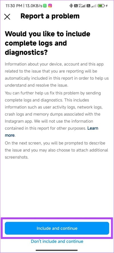 Tap-include-and-continue 10 طرق سهلة لإصلاح "هذه القصة غير متوفرة" على Instagram