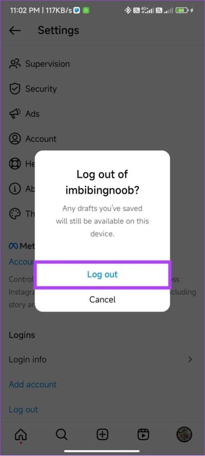 Tap-log-out-again-to-confirm-461x1024-1 10 طرق لإصلاح عدم ظهور تسميات عناوين الصور التوضيحية على تطبيق Instagram