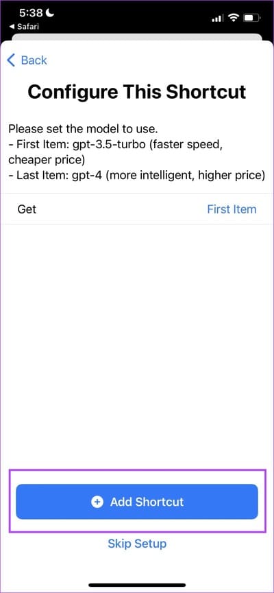 Tap-on-Add-Shortcut كيفية استخدام ChatGPT مع Siri على iPhone