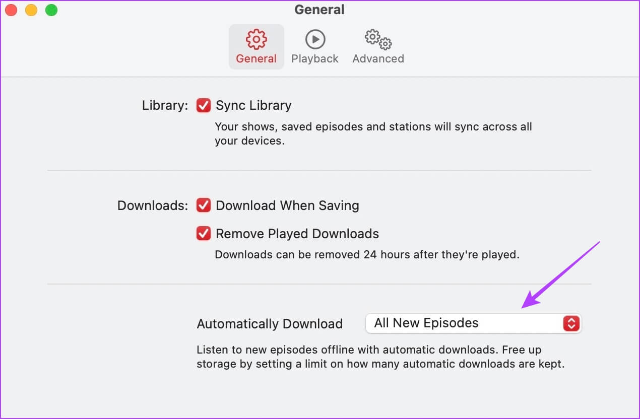 Tap-on-Automaticaly-Download كيفية إيقاف تطبيق Podcasts من تنزيل العروض تلقائيًا على iPhone و iPad و Mac