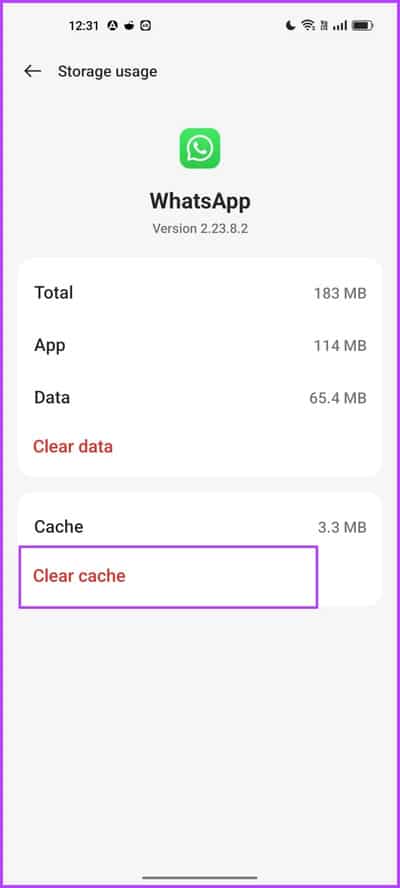 Tap-on-Clear-Cache-1 7 طرق لإصلاح تعذر استخدام WhatsApp على جهازين على iPhone و Android