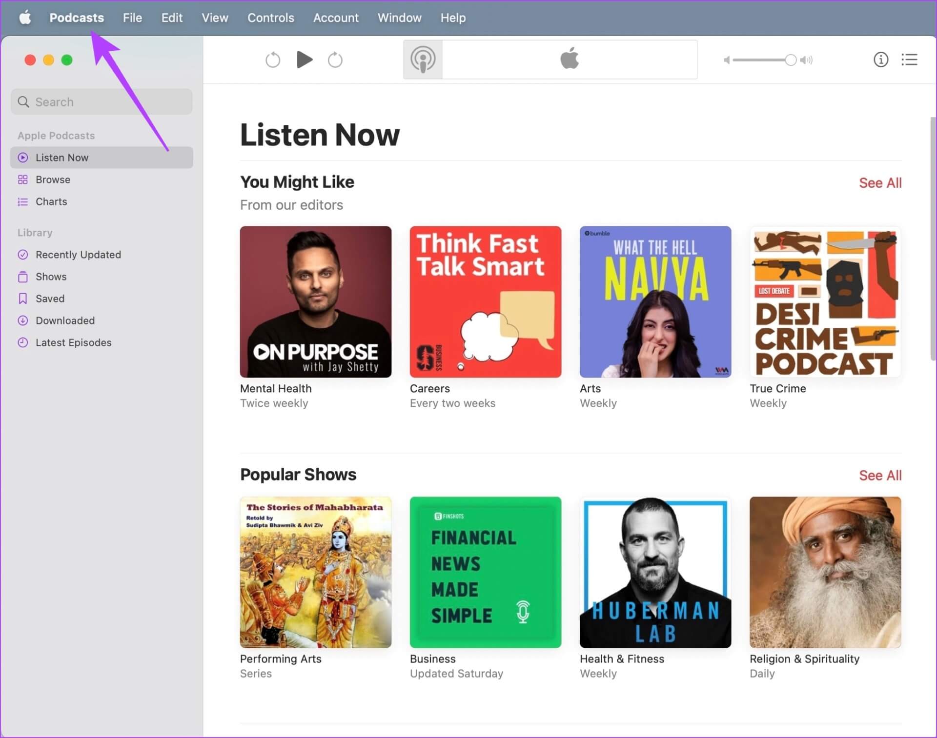 Tap-on-Podcasts-Mac كيفية إيقاف تطبيق Podcasts من تنزيل العروض تلقائيًا على iPhone و iPad و Mac