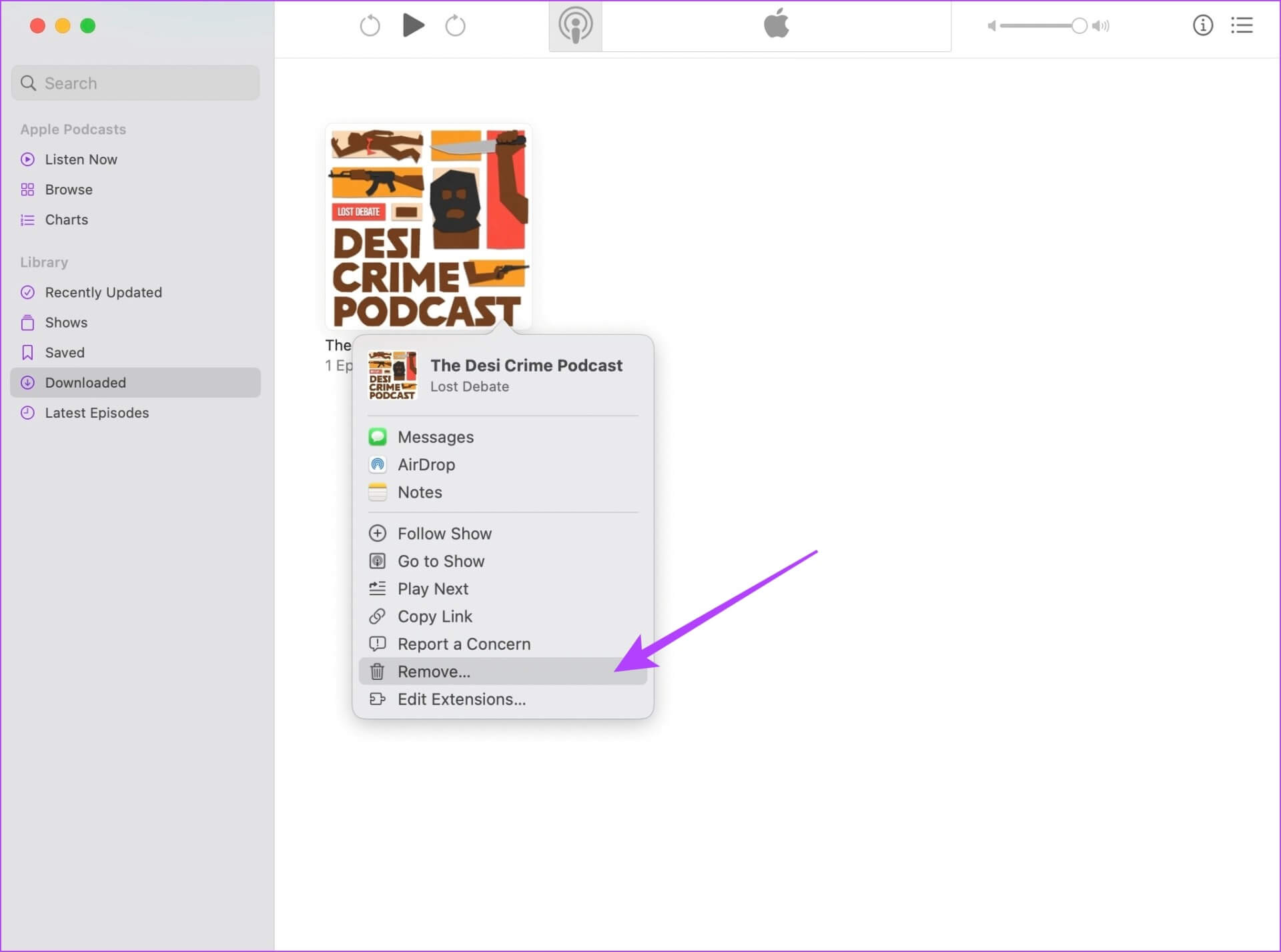 Tap-on-Remove-2 كيفية إيقاف تطبيق Podcasts من تنزيل العروض تلقائيًا على iPhone و iPad و Mac
