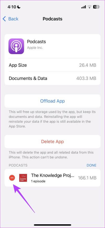 Tap-on-Remove-Icon كيفية إيقاف تطبيق Podcasts من تنزيل العروض تلقائيًا على iPhone و iPad و Mac