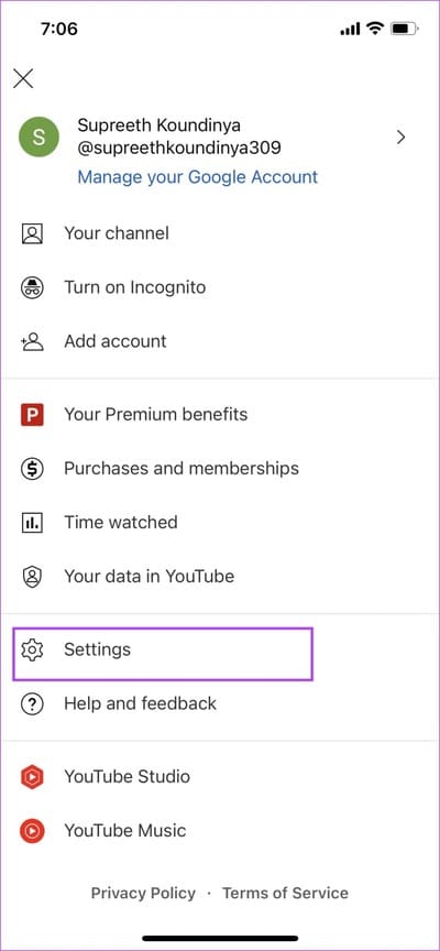 Tap-on-Settings-YouTube-3 كيفية إصلاح مشكلة جودة YouTube غير المتوفرة على iOS و Android