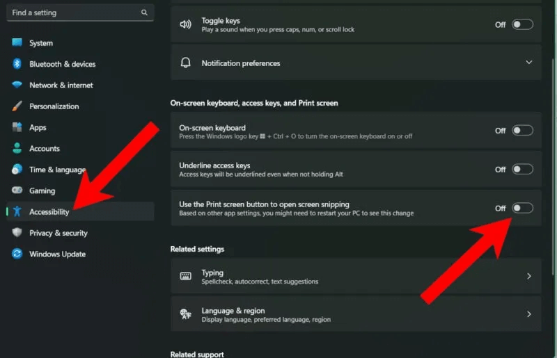 Toggle-print-screen-button-windows-800x515.jpg كيفية ضبط زر طباعة الشاشة لفتح أداة القص في Windows