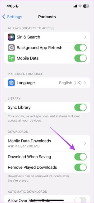 Turn-off-Download-When-Saving-474x1024-1 كيفية إيقاف تطبيق Podcasts من تنزيل العروض تلقائيًا على iPhone و iPad و Mac