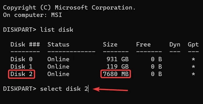 USB-Installer-Select-the-designated-USB-disk.jpg كيفية إنشاء مثبت Windows 11 USB باستخدام موجه الأوامر