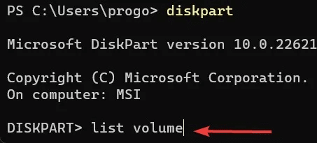 USB-Installer-Type-list-volume-and-press-enter.jpg كيفية إنشاء مثبت Windows 11 USB باستخدام موجه الأوامر