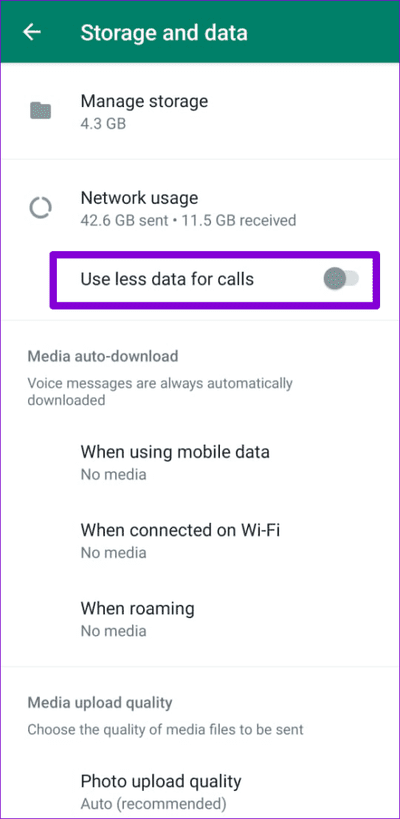 Use-Less-Data-in-WhatsApp-for-Android-500x1024-1 أفضل 7 طرق لإصلاح ضعف جودة مكالمات الفيديو في WhatsApp لأجهزة Android و iPhone