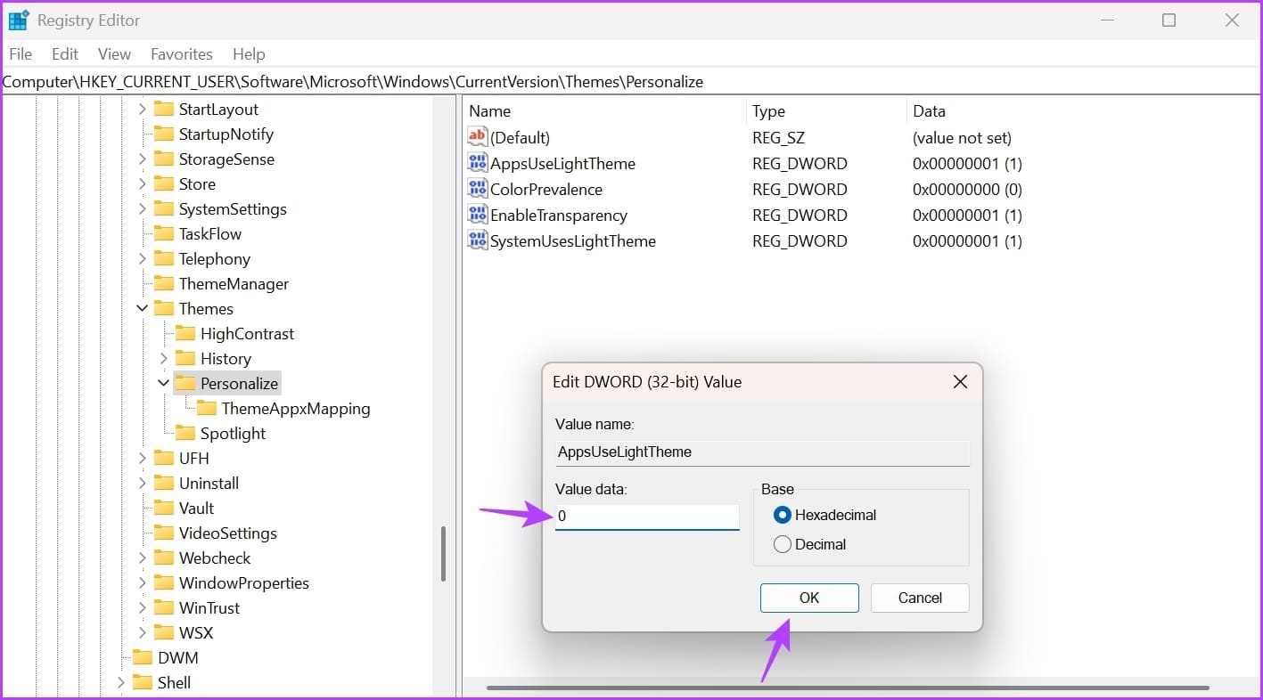 Value-data-2 أفضل 6 طرق لإصلاح Windows 11 عالق في الوضع المظلم