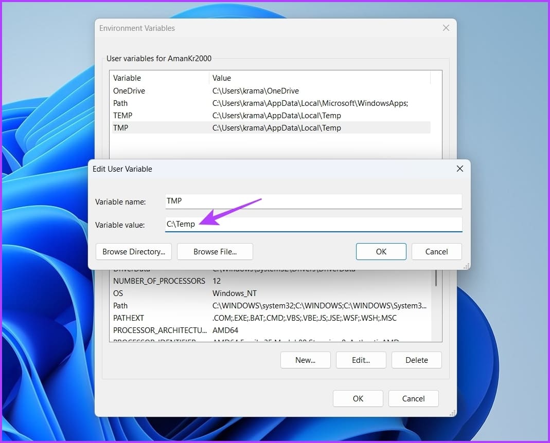 Variable-value 7 طرق سريعة لإصلاح خطأ "تأكد من أن المجلد المؤقت temp الخاص بك صالح" على Windows 11